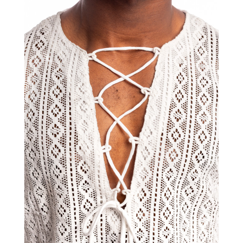 LHommeInvisibleHannoverSTEFAN nireo white crochet long sleeve mens top