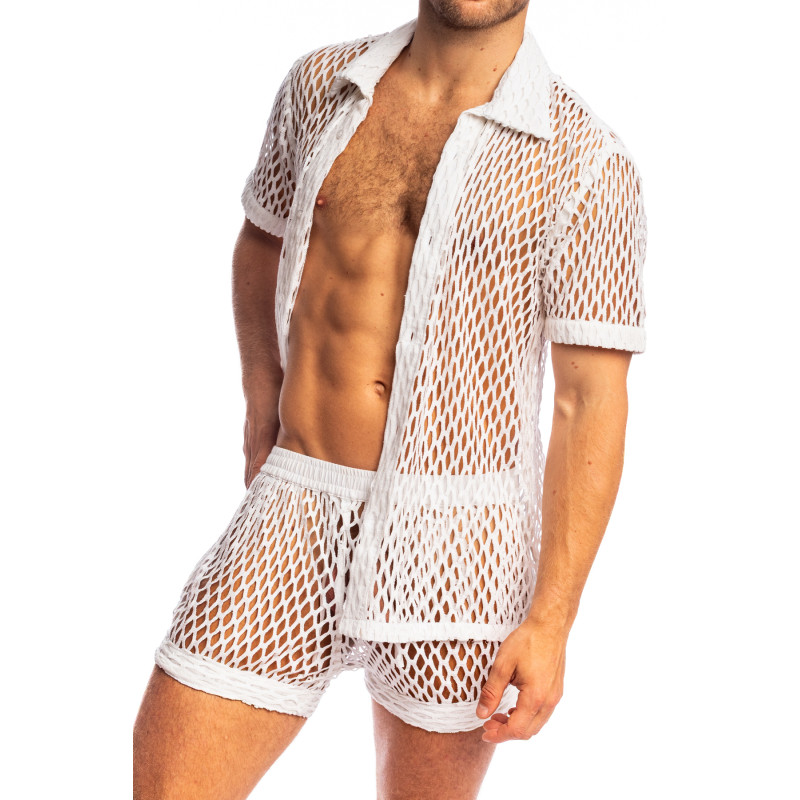 LHommeInvisibleHannoverSTEFAN zephiro white fishnet mesh sheer mens shirt