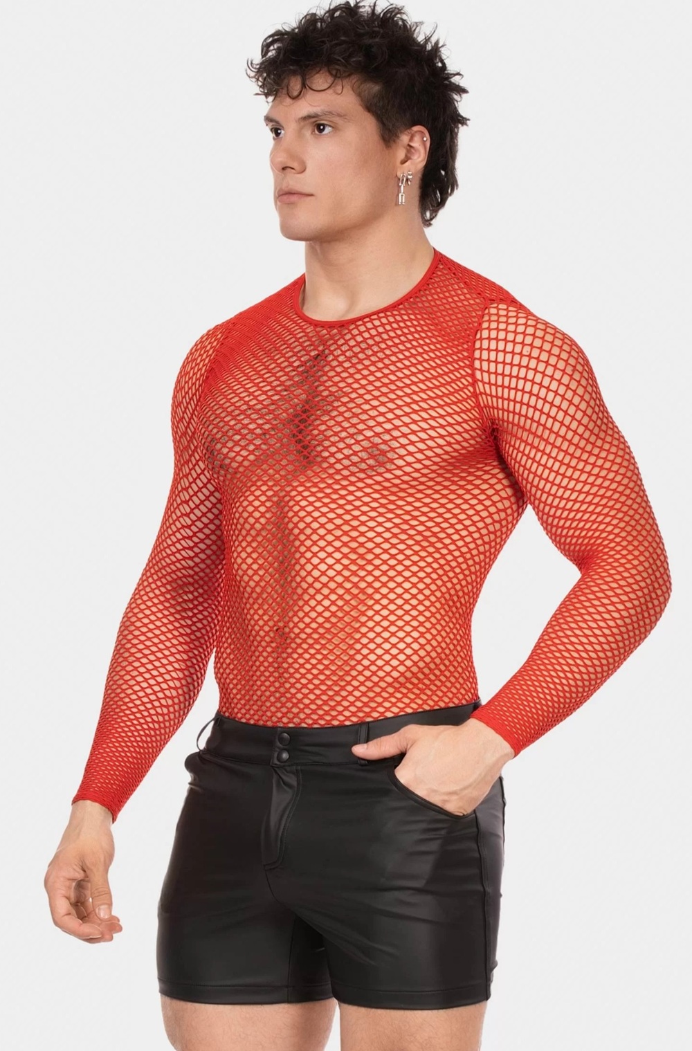 STEFAN Hannover barcode berlin fishnet long sleeve capo red
